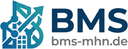 Blue "BMS" logo with an abstract, interconnected design on the left and "bms-mhn.de" below.